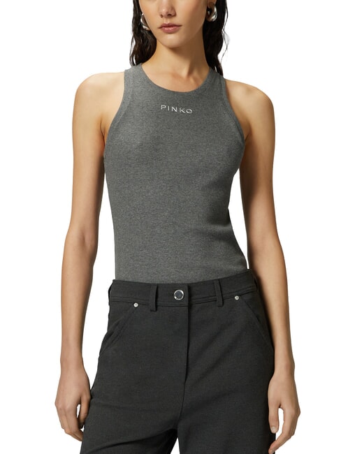 PINKO DISTINTO Top cu nervuri cu logo gri - corb - tricou