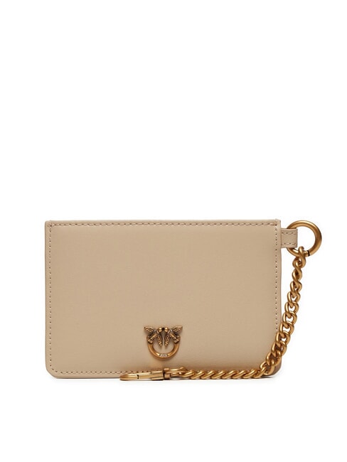 PINKO CARDHOLDER Suport plat pentru card din piele bej-gri fumuriu-auriu antic - Portofele femei