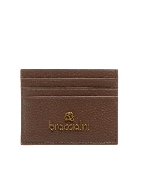 BRACCIALINI BASIC Suport card din piele cu logo metalic maro închis - Portofele femei