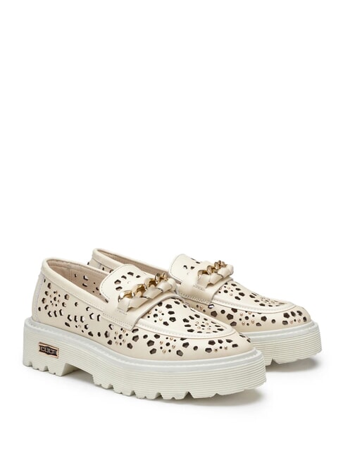 CULT SLASH 4447 Mocasini din piele cu perforatii florale alb - Pantofi femei