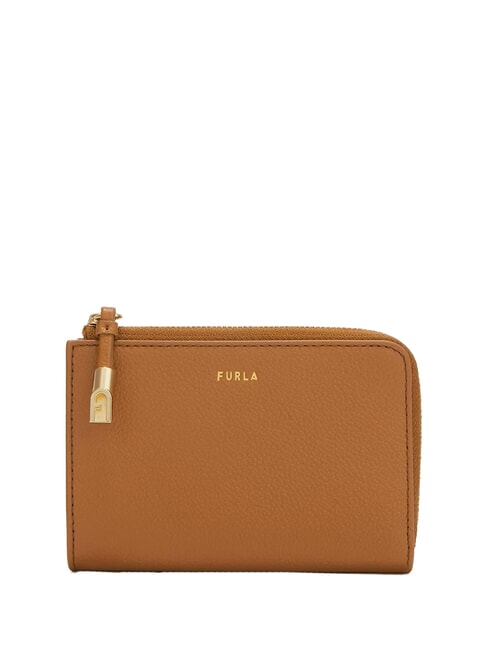 FURLA GOCCIA Suport card din piele cu fermoar coniac - Portofele femei