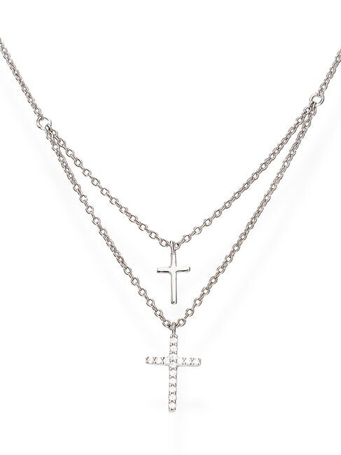 AMEN DIAMONDS Colier de argint cu doua cruci rodiu - Lănțișoare