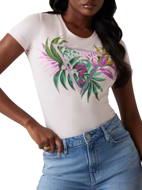 GUESS CN SS LEAF Tricou cu maneca scurta roz cu cheie redusă - tricou