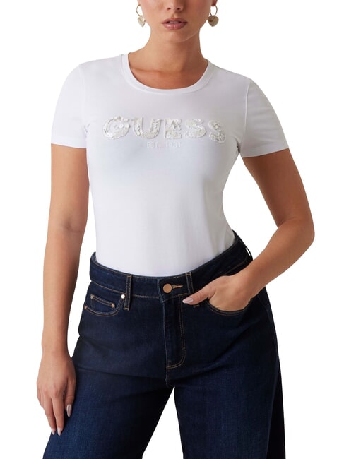GUESS CN SS LOGO Tricou cu maneca scurta alb purpuriu - tricou
