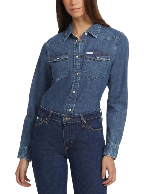 GUESS JEANS SLIM DENIM Cămașă din denim cu mânecă lungă gj spălare întunecată - Cămăși
