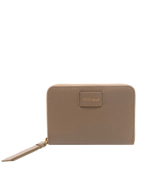 COCCINELLE VOILE Portofel mediu din piele cu fermoar taupe cald - Portofele femei