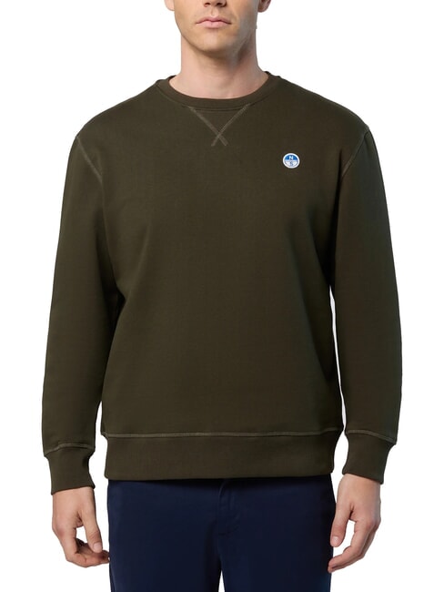 NORTH SAILS ROUND LOGO Hanorac cu guler rotund din bumbac verde de pădure - hanorace