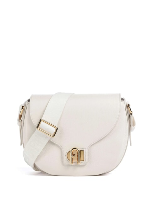 FURLA LOTUS Geantă din piele cu curea de umăr cu logo tonuri crem+crem - Genți femei