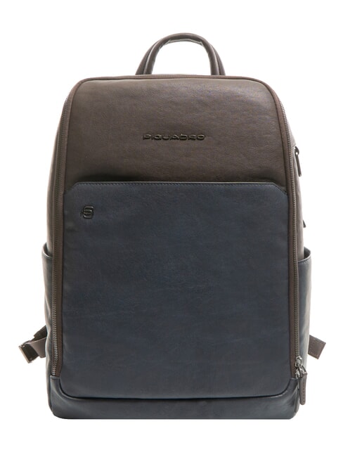 PIQUADRO BLACK SQUARE  Rucsac din piele pentru laptop de 14" albastru/maro închis - Rucsacuri pentru laptop