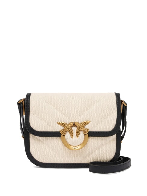 PINKO LOVE BOX BAG Geantă de umăr mini din pânză bej/negru-auriu antic - Genți femei