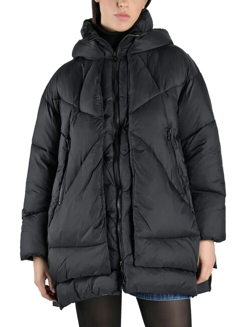 CANADIAN EUGENIE Jachetă medie din satin cu puf și glugă negru - Jachete de puf pentru femei