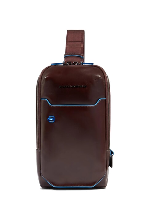 PIQUADRO BLUE SQUARE Rucsac din piele cu un singur umăr MAHOGANY - Genți de umăr bărbați