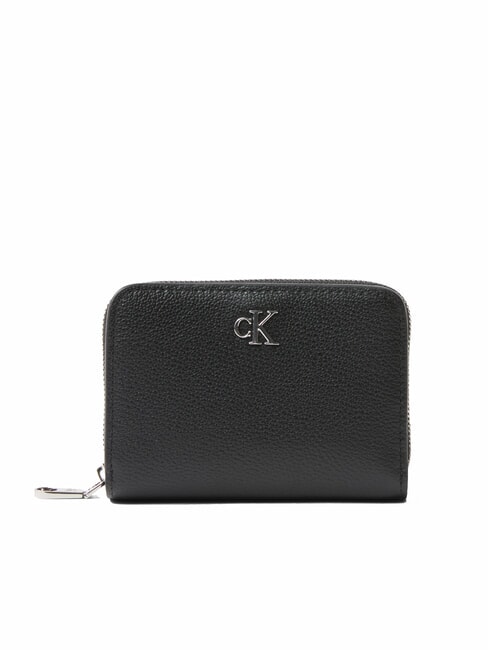 CALVIN KLEIN CKJ MINIMAL MONOGRAM Portofel mediu din piele pe negru - Portofele femei