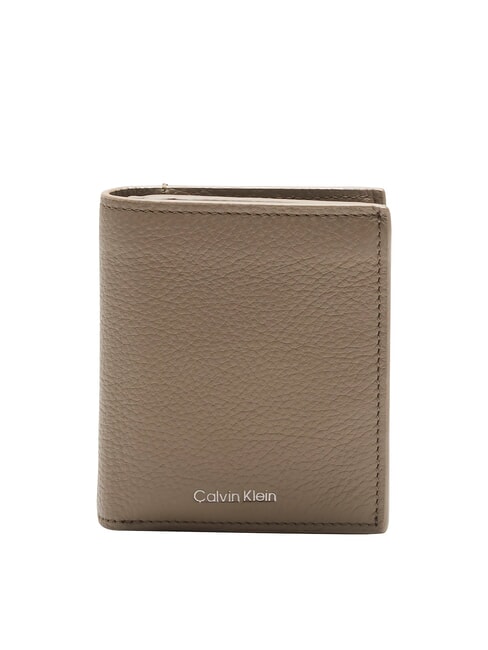CALVIN KLEIN CK LEATHER Portofel vertical din piele gri-maro - Portofele bărbați