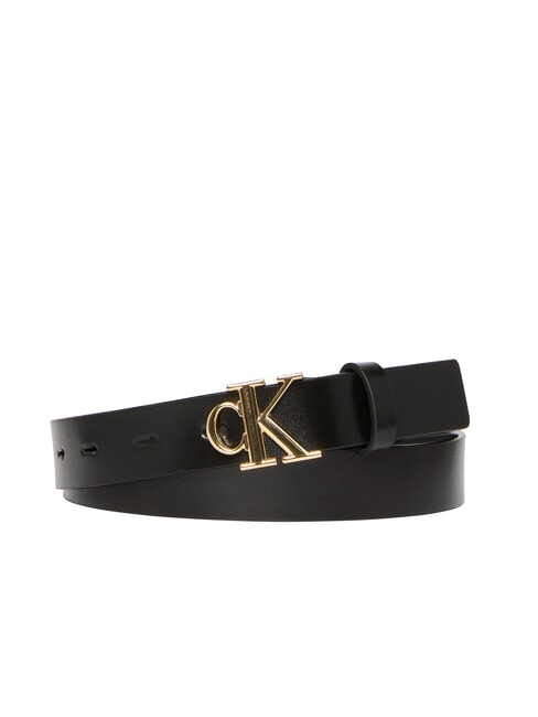 CALVIN KLEIN MONOGRAM BUCKLE Curea din piele cu logo metalic pe negru - Curele
