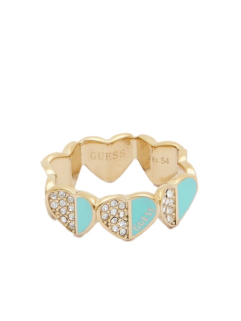 GUESS LOVELY Inel cu inimioare emailate și zirconii auriu-galben/turcoaz - Inele