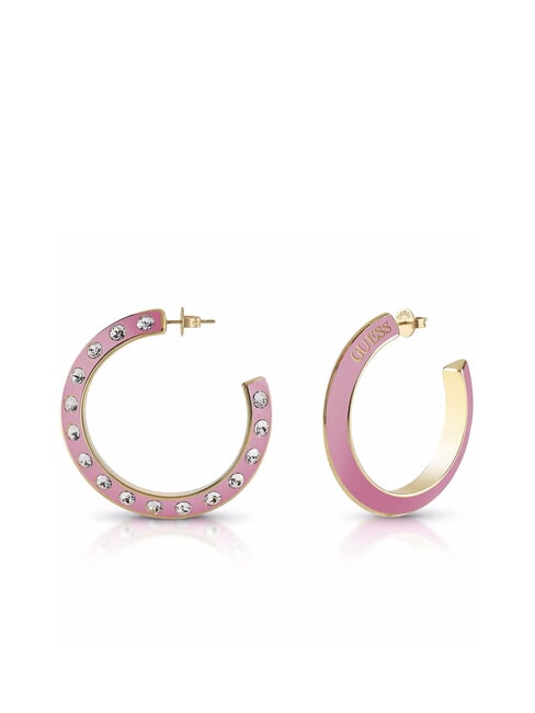 GUESS HOOPS DON T LIE Cercei rotunzi emailați cu zirconiu aur galben/roz - Cercei