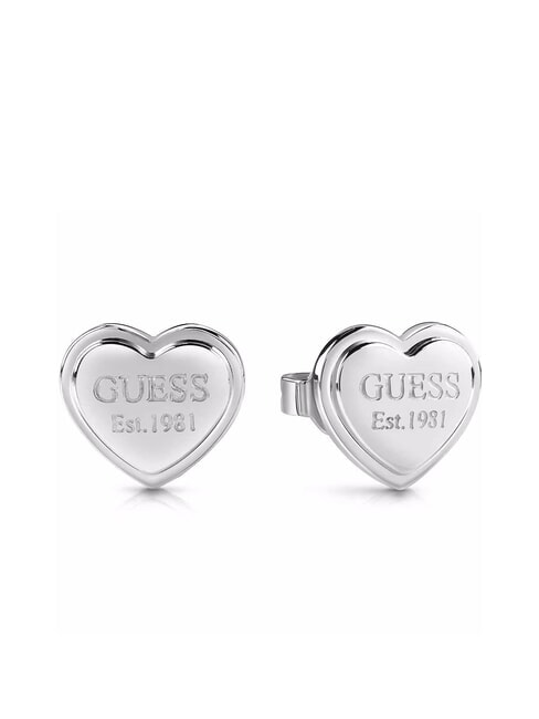 GUESS STUDS PARTY Cercei cu inimă și logo SILVER - Cercei