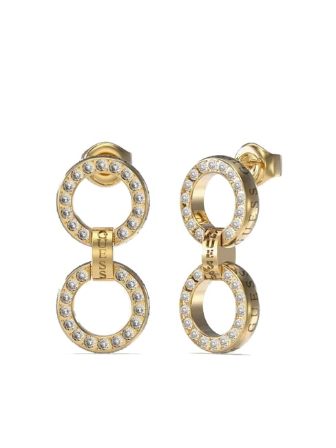 GUESS CIRCLE LIGHTS Cercei rotunzi dubli cu zirconiu aur galben - Cercei
