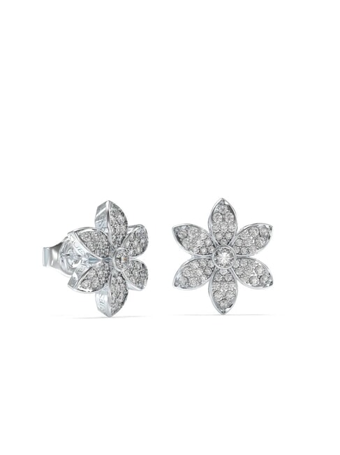 GUESS WHITE LOTUS Cercei cu flori și cristale SILVER - Cercei