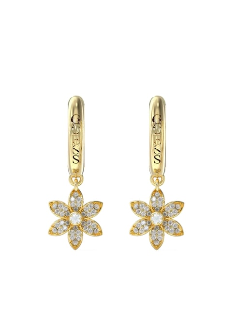 GUESS WHITE LOTUS Cercei rotunzi cu pandantive florale aur galben - Cercei