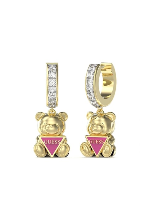GUESS ROCK CANDY Cercei rotunzi cu ursuleț de pluș aur galben/fucsia - Cercei
