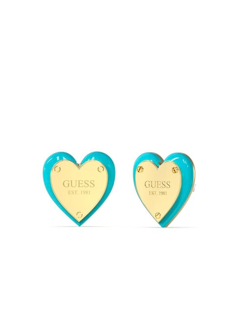 GUESS ALL YOU NEED IS LOVE Cercei inimă cu logo auriu-galben/turcoaz - Cercei