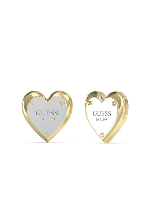 GUESS ALL YOU NEED IS LOVE Cercei cu inimă și logo aur galben/rodiu - Cercei