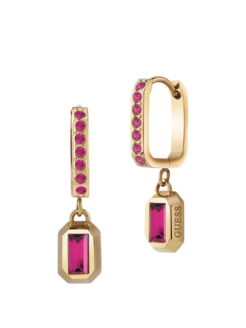 GUESS HASHTAG Cercei cu pandantive din cristale colorate aur galben/fucsia - Cercei