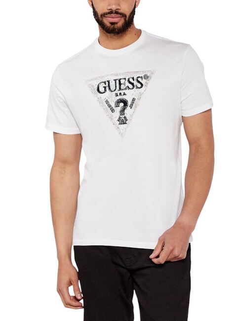GUESS TRIANGLE Tricou din bumbac cu imprimeu alb purpuriu - tricou
