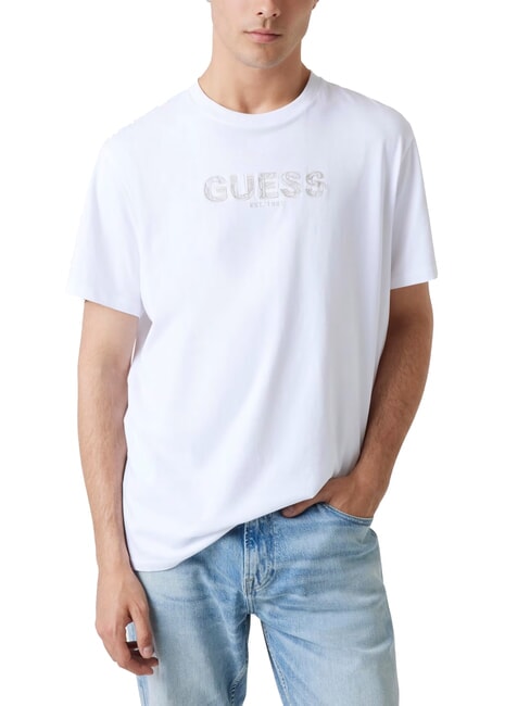 GUESS BSC EMBROIDERY LOGO Tricou din bumbac cu logo brodat alb purpuriu - tricou