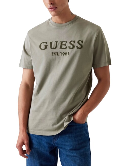GUESS BOX LOGO Tricou cu logo brodat verde mușchi - tricou