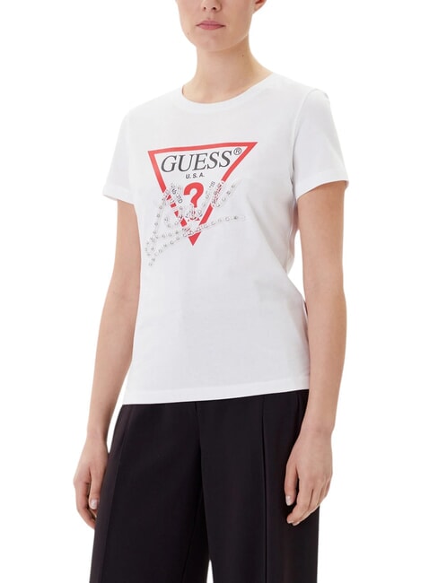 GUESS PEARLS LOVE TRIANGLE Tricou cu imprimeu și aplicații alb purpuriu - tricou