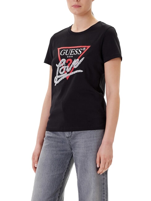 GUESS PEARLS LOVE TRIANGLE Tricou cu imprimeu și aplicații jetbla - tricou