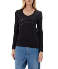 GUESS EMBRO SCRIPT LOGO Tricou cu mânecă lungă, logo și strasuri - tricou