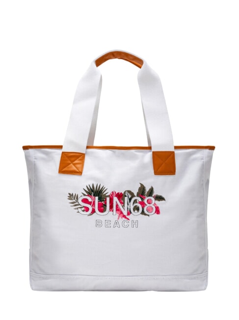 SUN68 LOGO BEACH Geanta de plaja din panza alb crem - Genți femei