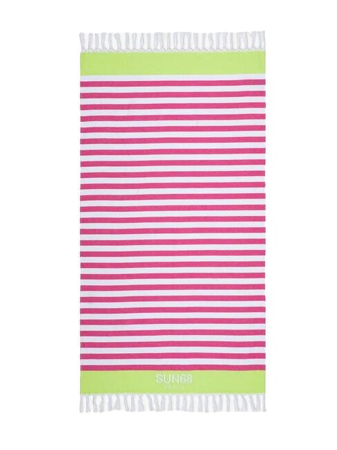 SUN68 STRIPES Prosop de plajă din bumbac alb/fuchsia - Accesorii de călătorie