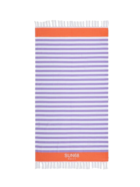 SUN68 STRIPES Prosop de plajă din bumbac alb/liliac - Accesorii de călătorie