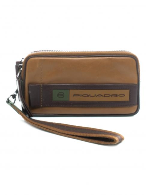PIQUADRO FEBO Small Geanta de piele BEIGE / VERDE - Husă pentru tabletă și organizator