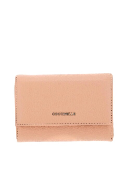 COCCINELLE METALLIC SOFT Portofel dublu din piele ciocanita răsărit - Portofele femei