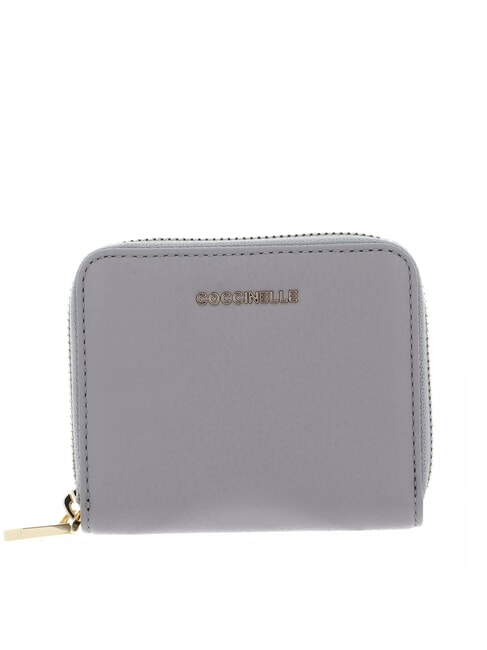 COCCINELLE METALLIC SOFT Portofel mic din piele gri deschis - Portofele femei