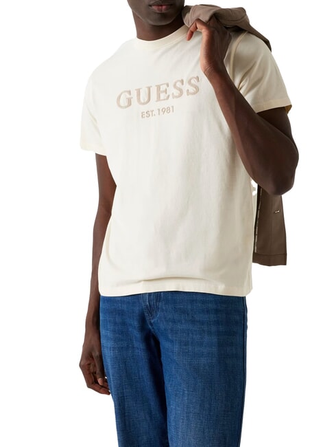 GUESS BOX LOGO Tricou cu logo brodat alb perlat - tricou