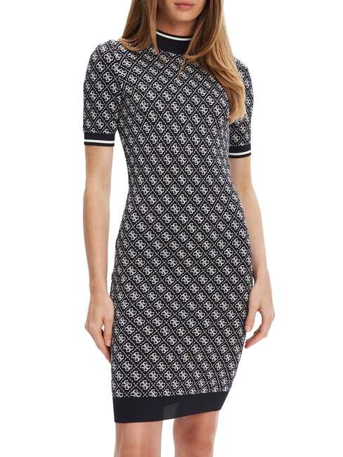 GUESS LISE Rochie din tricot stretch albastru elegant și crem - Haine de femeie