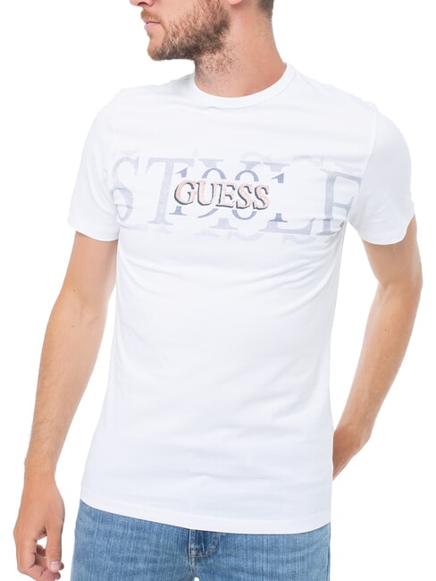 GUESS CHEST BOX Tricou din bumbac cu imprimeu alb purpuriu - tricou