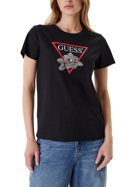 GUESS FLOWER BLING Tricou cu imprimeu și aplicație jetbla - tricou