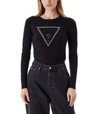 GUESS KIARA TRIANGLE LOGO Pulover cu guler rotund și strasuri - Pulovere pentru femei