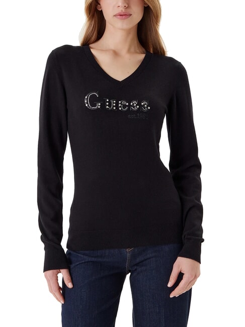 GUESS KENZIE LOGO Pulover cu decolteu în V jetbla - Pulovere pentru femei