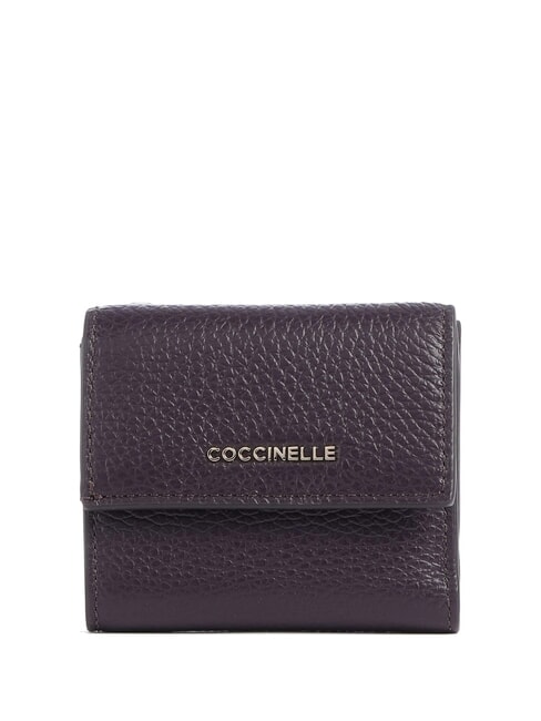 COCCINELLE METALLIC SOFT Portofel din piele pietrișată prune - Portofele femei