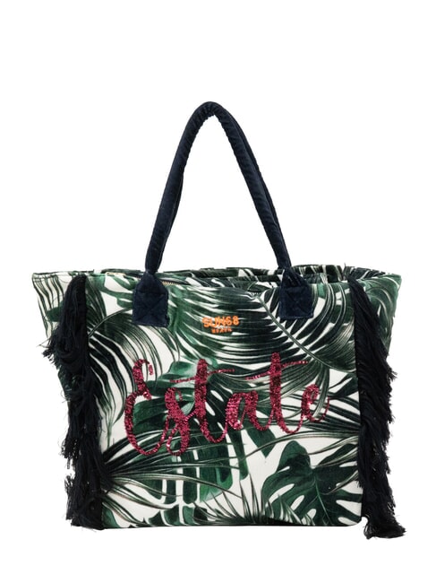 SUN68 FANCY SPONGE ALLOVER Geantă de plajă din pânză, de umăr Verde englezesc/alb crem - Genți femei