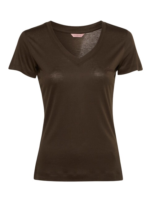 GUESS VN SS LIGHT BASIC Tricou moale cu decolteu în V espresso maro - tricou